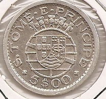 SAO TOME PRINCIPE SAINT THOMAS AND PRINCE 5$ ESCUDOS 1951 SILVER RARE - Sao Tomé E Principe