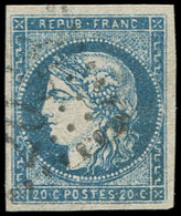 EMISSION DE BORDEAUX - 44A  20c. Bleu, T I, R I, Obl. GC, Frappe Légère, TB/TTB. Br - 1870 Emission De Bordeaux