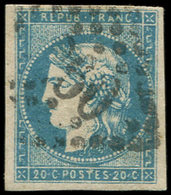 EMISSION DE BORDEAUX - 44B  20c. Bleu, T I, R II, Obl. GC, TB. C - 1870 Emission De Bordeaux