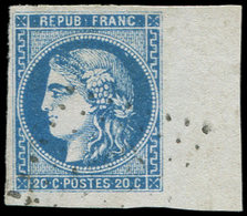 EMISSION DE BORDEAUX - 46B  20c. Bleu, T III, R II, Cdf, Obl. GC Léger, Superbe - 1870 Emission De Bordeaux