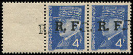 ** TIMBRES DE LIBERATION - LYON 15a : 4f. Bleu, PAIRE DOUBLE Surcharge, TB - Libération