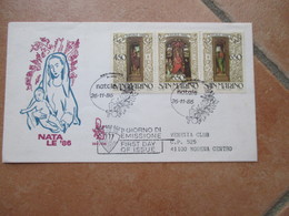 26.11.1986 NATALE Serie N.3 Valori Annullo Speciale Edizione Venetia Timbro Arrivo Al Verso - Lettres & Documents