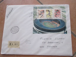 1988 Blocco Foglietto Miniature Sheet Su Busta Raccomandata XXIV Olimpiade N.3 Valori - Brieven En Documenten
