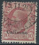 1912 EGEO CALINO USATO EFFIGIE 10 CENT - P4-8 - Aegean (Calino)