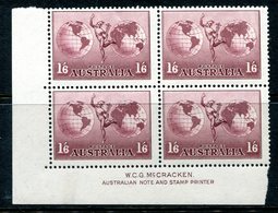 Australia 1934-48 Hermes - P.13½ X 14 - Chalk Paper - McCracken Imprint Block MNH (SG 153a) - Ungebraucht