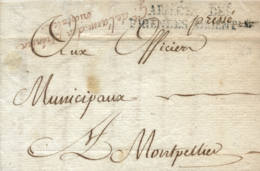 1794 (21 FEB). Carta Desde El Cuartel General De Perpignan A Montpellier. Marca VII-3 Y "Gl De L'arm Des Pirenees / Orie - War Stamps