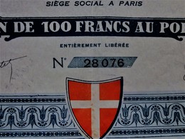 PARIS 1923 "GRAND CASINO DE CHAMONIX - MONT-BLANC  ACTION / TITRE DE 100fr AU PORTEUR ENTIÈREMENT LIBÉRÉE- SCRIPOPHILIE - Casinos