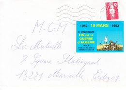 Lettre Du 02/11/1993 Avec Vignette -31è Anniversaire De La Fin De La Guerre D'Algérie-1962-19 Mars-1993 - Guerre (timbres De)