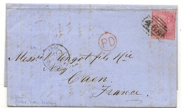 GB Victoria Surface Printed 1860 SG #92 - Imperf At Right - To FRANCE From LANELLY S.WALES - Briefe U. Dokumente