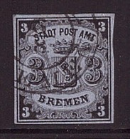 Bremen 1 Y IV Gestempelt Gestreiftes Papier Bogenlinie über Krone Abart (21879) - Bremen