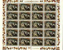 Luxembourg Feuille De 20 Timbres à 0,60 + 0,10 Euro Raton Laveur, Waschbär, Raccoon Timbre De Bienfaisance 2003 - Volledige Vellen