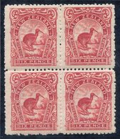 1907-08 6d Kiwi Block Of Four In The Deep Rose-red Shade, The Lower Pair UM, SG. 376a, CP E15a(4) Cat. $900. - Other & Unclassified