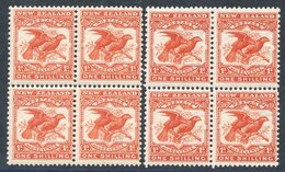 1907-08 1/- Huia, Two Blocks Of Four In Orange-red And Red-orange, Very Distinctive Although Unlisted In CP. 2 Stamps Ar - Other & Unclassified