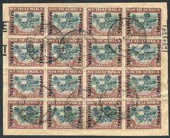 OFFICIAL 1934 2/6d Green & Brown, 21mm Between Lines Of Overprint, Used Block Of Sixteen On Piece, Cape Town 13.MAR.34 C - Autres & Non Classés