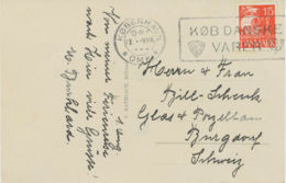 DÄNEMARK 1928 Karavelle 15 Öre "KOBENHAVN / OMK / KOB DANSKE VARER“ Auf Pra.-AK - Lettres & Documents