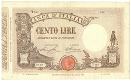 100 LIRE BARBETTI GRANDE B MATRICE LATERALE TESTINA FASCIO 11/06/1930 BB/SPL - Regno D'Italia – Other