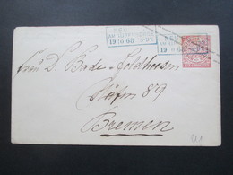 Altdeutschland NDP 1868 GA Umschlag U1 Blauer Stempel Ra3 Neustadt Am Rübenberge (2x) Rückseitig Blauer Ausgabe Stempel - Postal  Stationery
