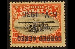 1930 10c Black And Orange- Red With AIR POST OVERPRINT INVERTED, SG 229 Variety (Sanabria 23a), Very Fine Mint. Only 100 - Bolivië