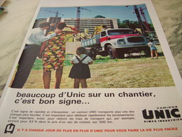 ANCIENNE PUBLICITE CHANTIER LES CAMIONS  UNIC  1963 - Camions