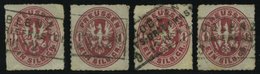 PREUSSEN 16 O, COBLENZ BHFS.BRIEFKASTEN, R3 Auf 1 Sgr. Rosa, 4 Teilabschläge, Feinst/Pracht - Other & Unclassified