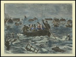 Die ELBE: Überschwemmung Der Niederelbe, Kolorierter Holzstich Nach Arnould Von 1888, - Lithographies