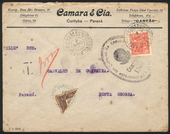 BRAZIL: Cover Sent From Curitiba To Ponta Grossa On 12/MAY/1925 Franked With 200Rs., With Very Rare Oval CENSOR Mark, On - Other & Unclassified