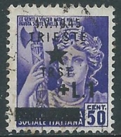 1945 OCC. JUGOSLAVA TRIESTE USATO 1 LIRA SU 50 CENT - RA8-3 - Occ. Yougoslave: Trieste