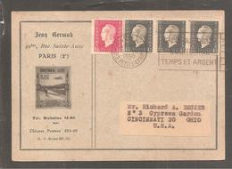 Carte   Oblit PARIS   1950    1,50 / 4,50  X 3    Dulac   Pour Les U S A - Briefe U. Dokumente