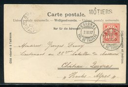 Suisse - Oblitération " Regional Val De Travers " + Griffe Môtiers Sur Carte Postale En 1902 Pour La France - Réf JJ 101 - Poststempel