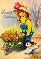 CPSM ILLUSTRATEUR TAYLOR TOT ARTIST SIGNED ENFANT CHIEN GIRL DOG - Taylor