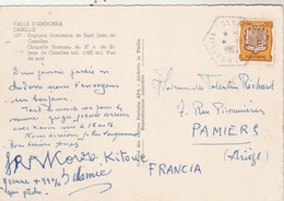 Andorre Yvert 157 Armoirie Cachet Hexagonal SOLDEU 1963 Sur Carte Postale - Brieven En Documenten