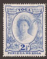 TONGA. 1942. 2½d ULTRAMARINE. RE-CUT VALUE. MULTI SCRIPT CA. MOUNTED MINT. - Tonga (...-1970)