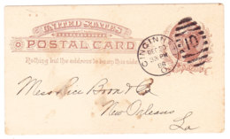 UNITED STATES - 1886 1c Brown Jefferson Postal Stationery Card - Used Cincinnati Ohio To New Orleans, La. - Printed Back - ...-1900