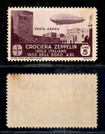 COLONIE - Egeo - 1933 - 5 Lire Zeppelin (23) - Gomma Integra - Lieve Ingiallimento In Angolo (450) - Other & Unclassified
