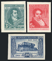 ARGENTINA: GJ.923/5, Centenary Of Rivadavia, Proofs In The Issued Colors, 3c. And 5c. On Chalky Paper, 20c. On Unsurface - Autres & Non Classés