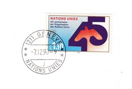 NATIONS UNIES Carte De Voeux 1991 Avec Timbre 1990 - 45ème Anniversaire Des Nations Unies Oblitéré Genève 7/12/1990 - Briefe U. Dokumente