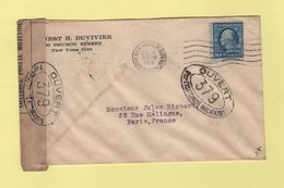 Censure 379 Sur Lettre De New York Pour Paris - 1918 - Lettres & Documents