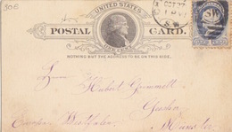 Etats-Unis, Entier Postal-Card One Cent Noir N°8 Obl. Chicago SW Le 27/10 Pour Münster + TP 1c N°39 - ...-1900