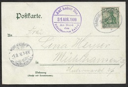 1906 - DR - Litho AK " An Bord Der Cobra " 5 Pfg Hamburg - Helgoland Seepost - Auf Hoher See - Storia Postale