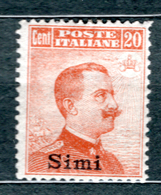 1917/22  - ISOLE ITALIANE DELL'EGEO: SIMI -  Italia - Catg. Unif.  9 - LH - Firmato. Biondi - (W2019.37..) - Egée (Simi)