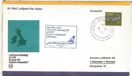 IRLANDA CC PRIMER VUELO LUFTHANSA 1974 DUBLIN DUSSELDORF BOEING 737 - Airmail
