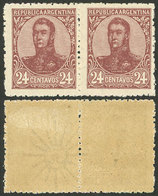 ARGENTINA: GJ.297b, 1908 24c. San Martín In Oval, Perf 13½, Pair WITH AND WITHOUT WATERMARK, Excellent Quality, Very Rar - Covers & Documents