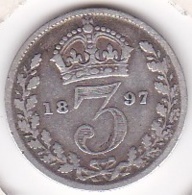 Grande Bretagne. 3 Pence 1897 Victoria, En Argent. KM# 777 - F. 3 Pence