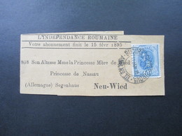 Streifband 1895 An Die Princesse De Nassau / Prinzessin Marie Fürstin Zu Wied Segenhaus Aus Rumänien. Social Philately - Lettres & Documents