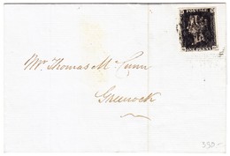 1841 1 Penny Black, Vollrandig, Auf Faltbrief, Minim Fleckig,  Von Glasgow Nach Greenock Schottland - Storia Postale