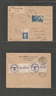 France - Xx. 1943 (10 Aug) Dun S/ Auron - Switzerland, Zurich (18 Aug) Registered Censored Multifkd Envelope. Nazi Occup - Autres & Non Classés