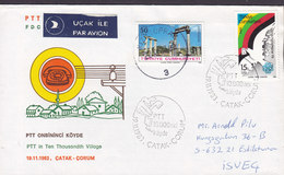 Turkey UCAK ILE PAR AVION Label Sonderstempel CATAK-CORUM 1983 Cover Brief Telephone Telefon In 10.000 Villages - Covers & Documents