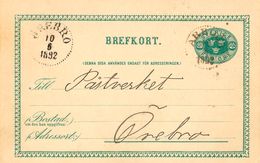 SCHWEDEN 1892, "ARBOGA" U. "ÖRE BRO" K1 Klar A. 5 (FEM) Öre Grün GA-Postkarte, Kab. - 1872-1891 Ringtyp