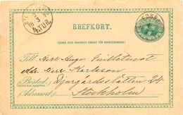 SCHWEDEN 1890, "EDSBRO" K1 U. K1 "STOCKHOLM - 4.TUR." Klar A. 5 (FEM) Öre Grün GA-Postkarte, Kl. Mngl. - 1872-1891 Ringtyp