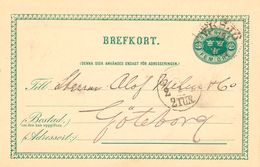 SCHWEDEN 1891, "EKSJÖ" (EKESJÖ) K1 U. K1 "GÖTEBORG 2 - 2 TUR" A. 5 (FEM) Öre Grün GA-Postkarte, Pra. - 1872-1891 Ringtyp